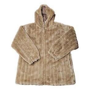 CXT Classics Women Large light Brown Reversible Faux Fur Nylon Jacket Mob Wife